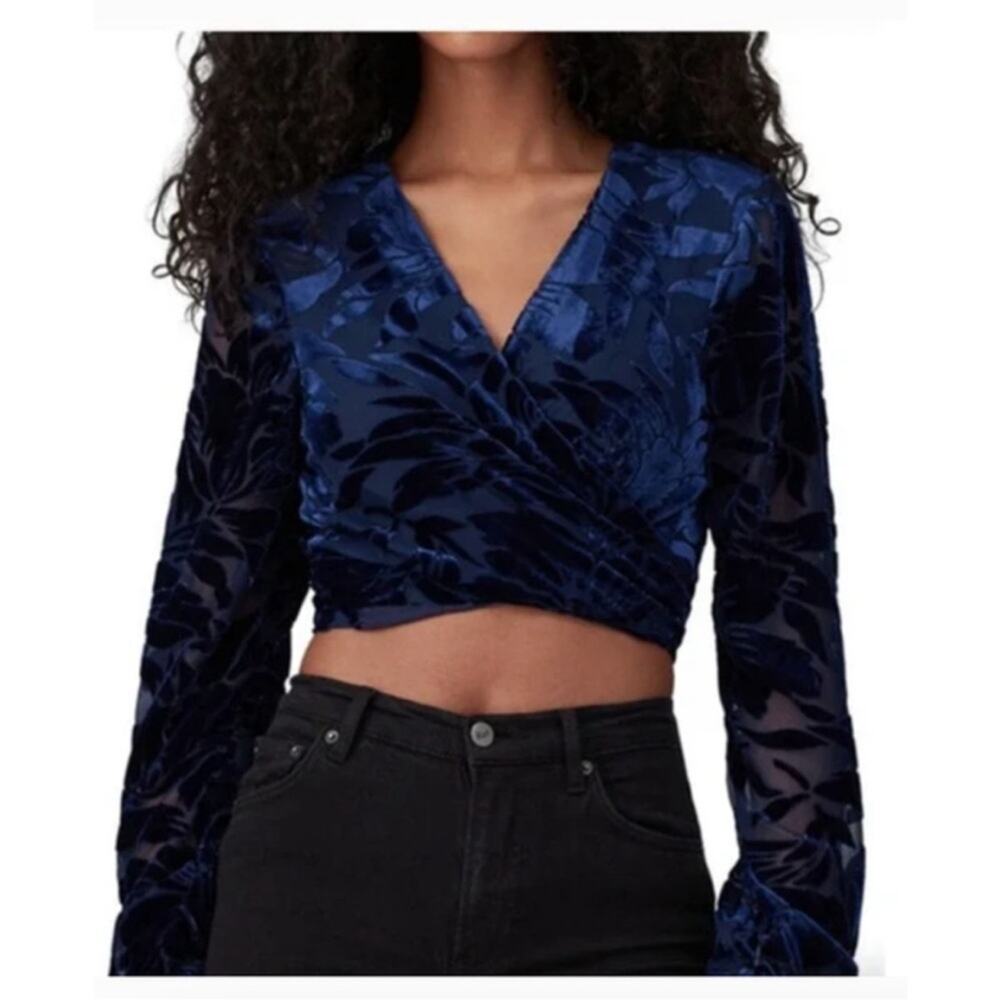 Hutch Claudia Dark Navy Crushed Velvet Wrap Crop Top, EUC, Medium, MSRP $198